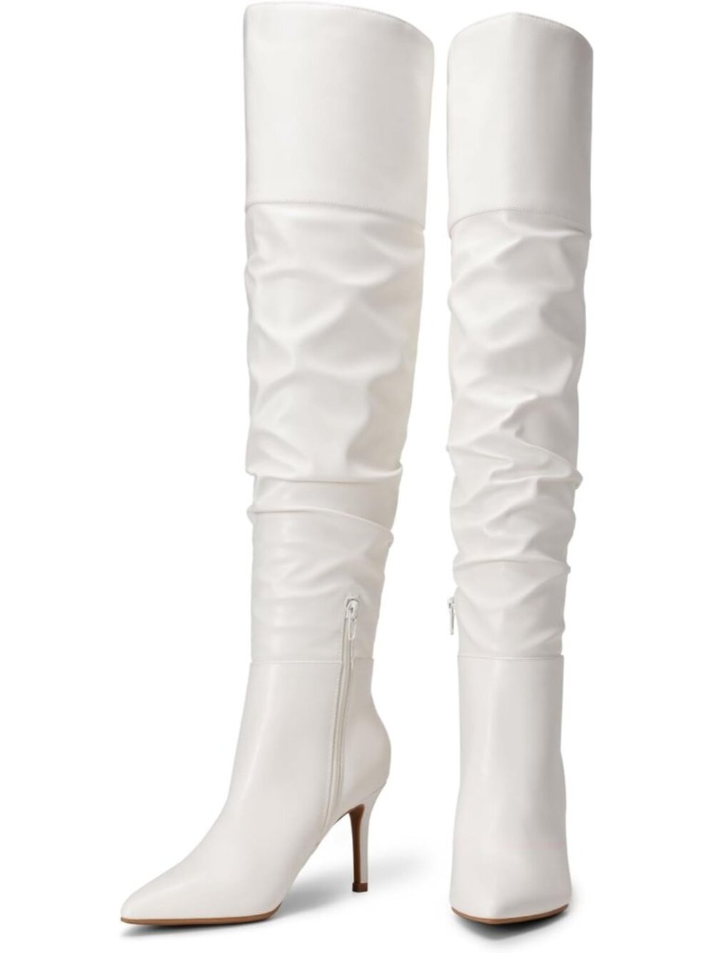 Women's White Thigh High Pointed Toe Stiletto Sexy Fashion Over The Knee Boots - Picture 6 of 6